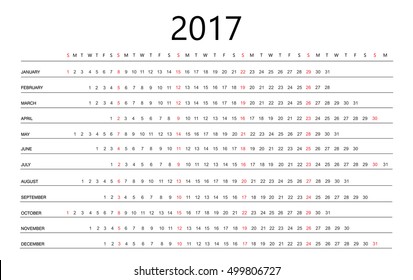 2017 calendar design .Week starts with sunday 