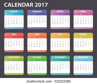 2017 calendar design - week starts monday