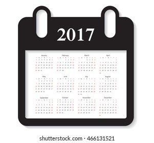 2017 calendar design.Week starts from sunday.Vector illustration.