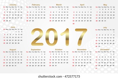2017 calendar design.Week starts from sunday.Vector illustration.