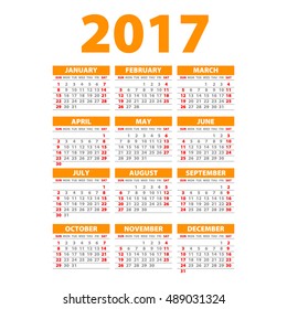2017 calendar or desk planner, 12 month set, week start on Sunday orange art