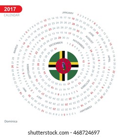 2017 Calendar, Dominica Country Flag Circle Button, spiral Calendar illustration, Happy new Year calendar. vector illustration