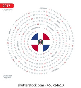 2017 Calendar, Dominican Republic Country Flag Circle Button, spiral Calendar illustration, Happy new Year calendar. vector illustration