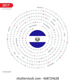 2017 Calendar, El Salvador Country Flag Circle Button, spiral Calendar illustration, Happy new Year calendar. vector illustration