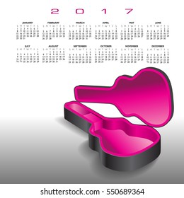 A 2017 Calendar With An Empty Guitar Case In Black And Magenta 