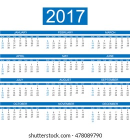 2017 CALENDAR ENGLISH  STYLE SIMPLE BLUE
