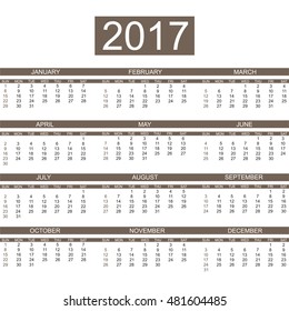 2017 CALENDAR ENGLISH  STYLE SIMPLE BROWN
