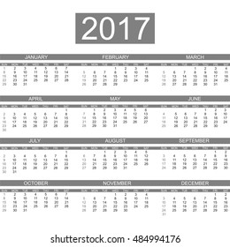 2017 CALENDAR ENGLISH  STYLE SIMPLE DARK GRAY