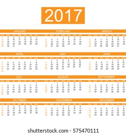 2017 CALENDAR ENGLISH  STYLE SIMPLE ORANGE