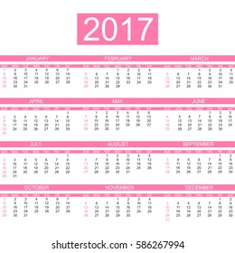 2017 CALENDAR ENGLISH  STYLE SIMPLE PINK