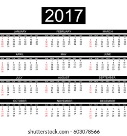 2017 CALENDAR ENGLISH  STYLE SIMPLE BLACK