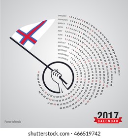 2017 Calendar, Faroe Islands Country Waving Flag banner, spiral illustration, swiral shape, calendar cover template, Happy new Year calendar. vector illustration