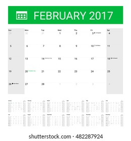 2017, calendar, february