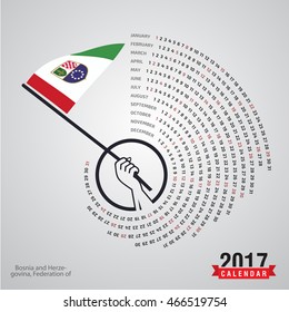 2017 Calendar, Federation Bosnia and Herzegovina Country Waving Flag banner, spiral illustration, swiral shape, calendar cover template, Happy new Year calendar. vector illustration
