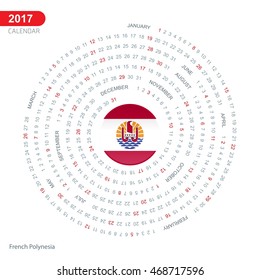 2017 Calendar, French Polynesia Country Flag Circle Button, spiral Calendar illustration, Happy new Year calendar. vector illustration