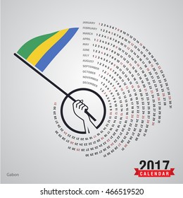 2017 Calendar, Gabon Country Waving Flag banner, spiral illustration, swiral shape, calendar cover template, Happy new Year calendar. vector illustration