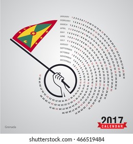 2017 Calendar, Grenada Country Waving Flag banner, spiral illustration, swiral shape, calendar cover template, Happy new Year calendar. vector illustration