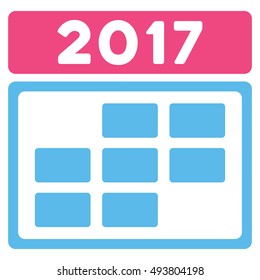 2017 Calendar Grid vector pictograph. Style is flat graphic symbol, pink and blue colors, white background.