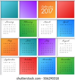 2017 calendar grid, vector template with geometric background
