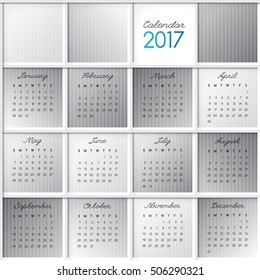 2017 calendar grid, vector template with geometric background