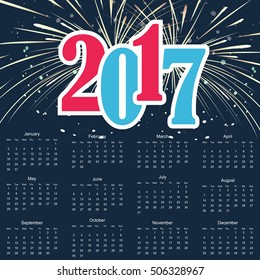 2017 calendar grid, vector template with geometric background