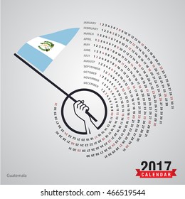 2017 Calendar, Guatemala Country Waving Flag banner, spiral illustration, swiral shape, calendar cover template, Happy new Year calendar. vector illustration
