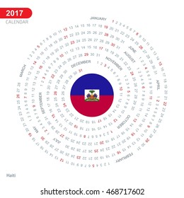 2017 Calendar, Haiti Country Flag Circle Button, spiral Calendar illustration, Happy new Year calendar. vector illustration