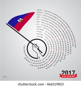 2017 Calendar, Haiti Country Waving Flag banner, spiral illustration, swiral shape, calendar cover template, Happy new Year calendar. vector illustration