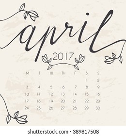2017 Calendar : Handwriting On Paper : Vector Illustration