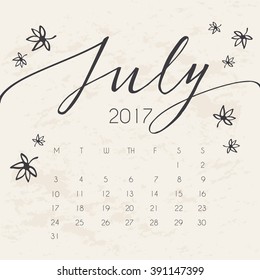 2017 Calendar : Handwriting On Paper : Vector Illustration