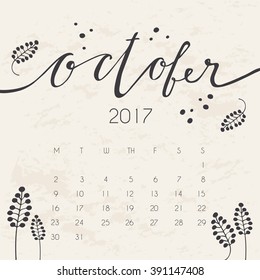 2017 Calendar : Handwriting On Paper : Vector Illustration