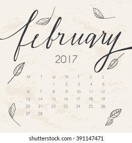 2017 Calendar : Handwriting On Paper : Vector Illustration