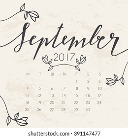 2017 Calendar : Handwriting On Paper : Vector Illustration