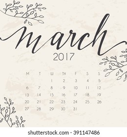 2017 Calendar : Handwriting On Paper : Vector Illustration