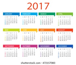 2017 calendar - Illustration
Vector template of color 2017 calendar