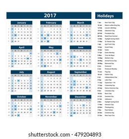 2017 Calendar - illustration Vector template of 2017 calendar art