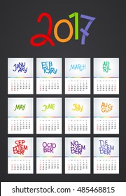 2017 Calendar - illustration Vector template of color. Weeks start on sunday. A4