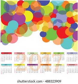 2017 Calendar - illustration Vector template of color. 