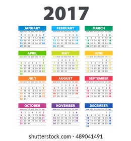 Kalender 2017 - Vektorgrafik-Vorlage für den Kalender 2017