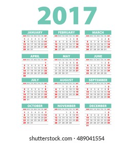 2017 Calendar - illustration Vector template of 2017 calendar blue art