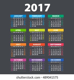 2017 Calendar - illustration Vector template of color 2017 calendar art