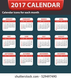 2017 Calendar - illustration Vector template 2017 icon