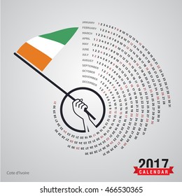 2017 Calendar, Ivory Coast Country Waving Flag banner, spiral illustration, swiral shape, calendar cover template, Happy new Year calendar. vector illustration