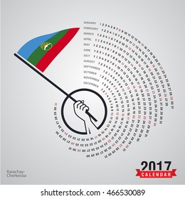 2017 Calendar, Karachay Chekessia Country Waving Flag banner, spiral illustration, swiral shape, calendar cover template, Happy new Year calendar. vector illustration