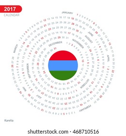 2017 Calendar, Karelia Country Flag Circle Button, spiral Calendar illustration, Happy new Year calendar. vector illustration