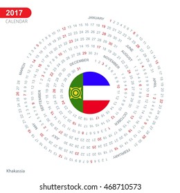 2017 Calendar, Khakassia Country Flag Circle Button, spiral Calendar illustration, Happy new Year calendar. vector illustration