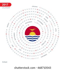 2017 Calendar, Kiribati Country Flag Circle Button, spiral Calendar illustration, Happy new Year calendar. vector illustration