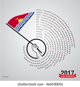 2017 Calendar, Kiribati Country Waving Flag banner, spiral illustration, swiral shape, calendar cover template, Happy new Year calendar. vector illustration