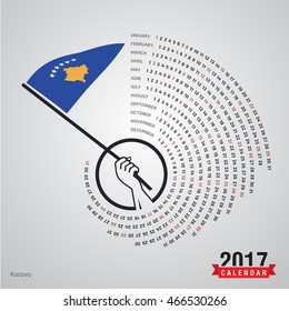 2017 Calendar, Kosovo Country Waving Flag banner, spiral illustration, swiral shape, calendar cover template, Happy new Year calendar. vector illustration