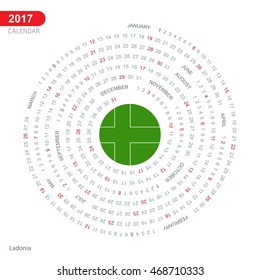 2017 Calendar, Ladonia Country Flag Circle Button, spiral Calendar illustration, Happy new Year calendar. vector illustration